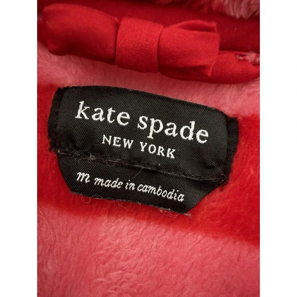 Kate Spade Soft Plush Robe Sz M Wrap Belt Tie Chenille Red Pink Stripe Cozy Pink